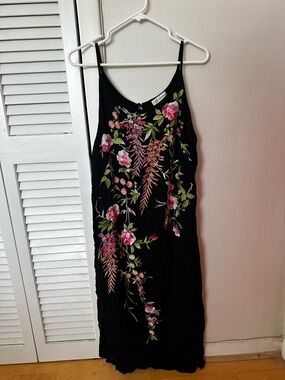 Neiman Marcus Floral Embroidered Slip Dress